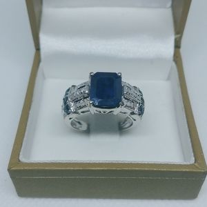 Sapphire & 36 Diamonds 14K Gold Ring Certified